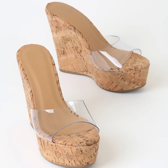 Clear Natural Cork Platform Wedges - Picture 2 of 2